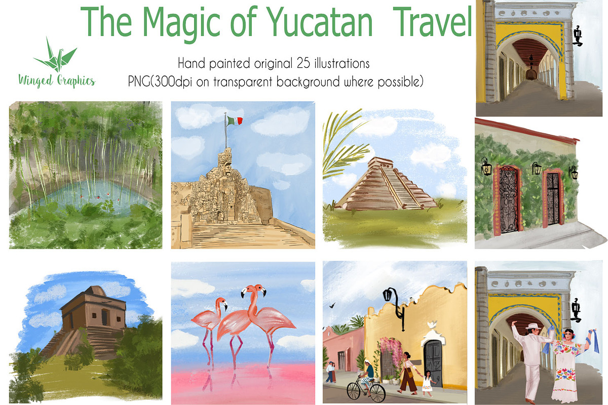 Yucatan, Mexico travel illustrations, an Object Illustration by Winged Graphics (Photo 2 of 4)