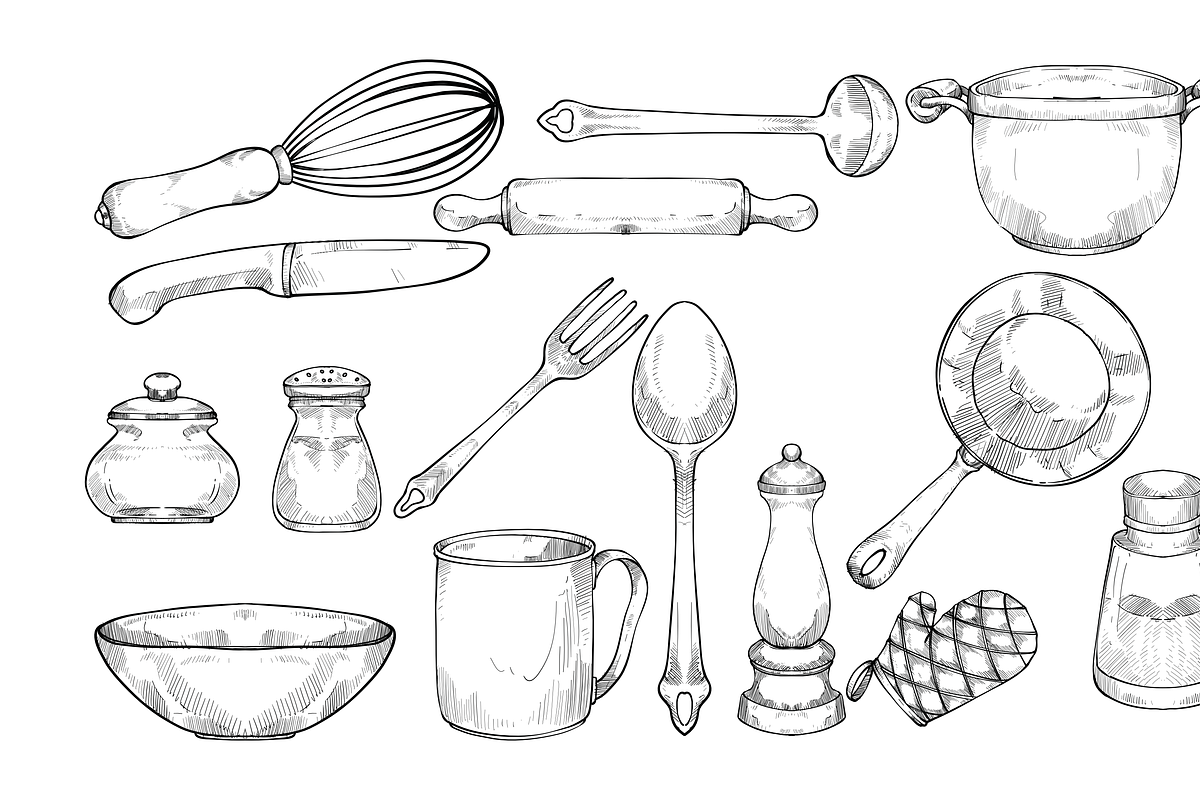cooking equipment handdranw, an Object Graphic by nikagraphic