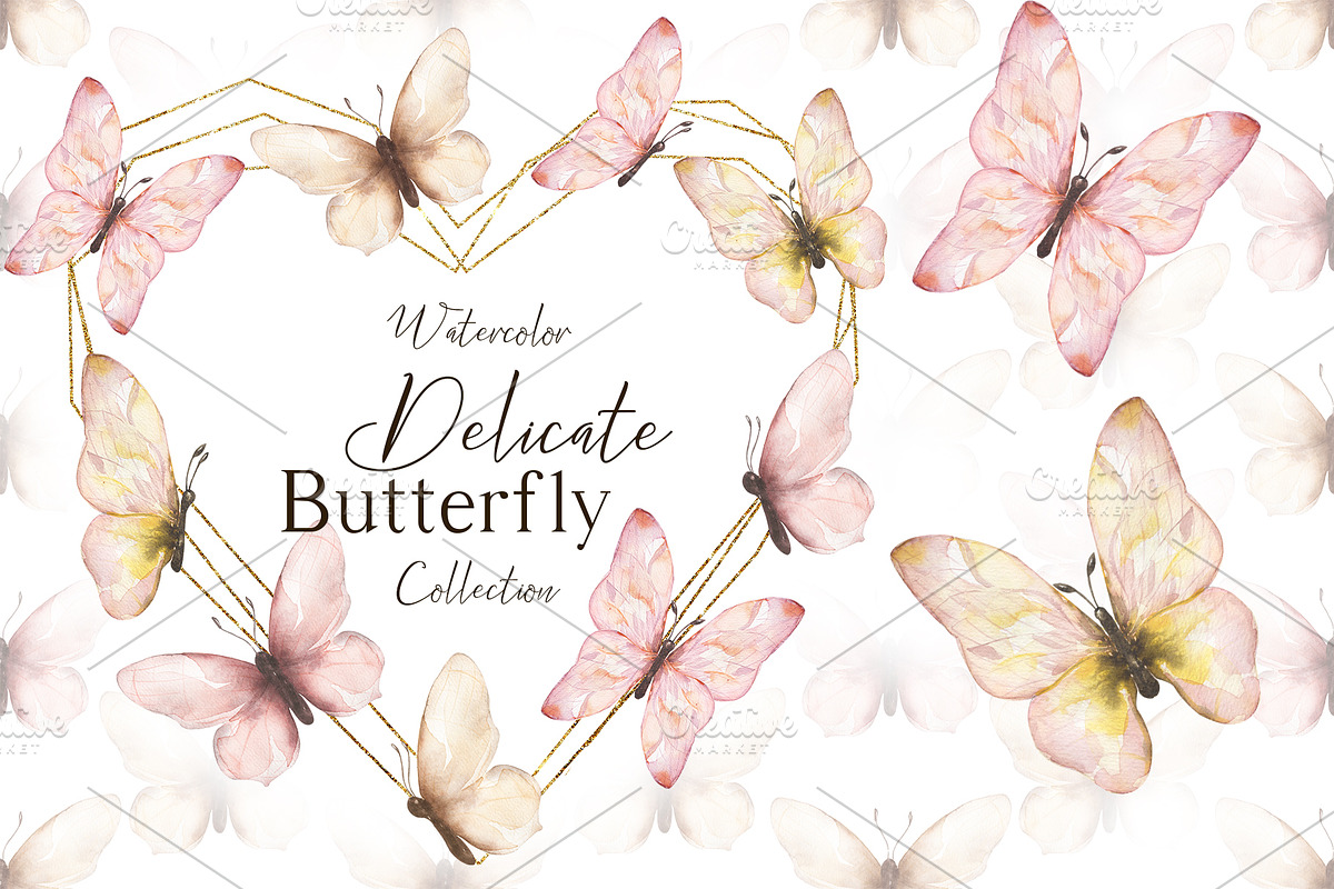 Watercolor Delicate Butterfly Set, a Decorative Illustration by MayaNavits (Photo 1 of 8)
