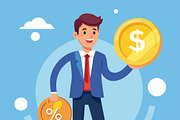 Smiling man holding gold coin, a Person Illustration by SouravDesign (Thumbnail 1 of 3)