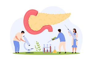 Pancreas health, tiny people check, an Object Illustration by Flashvector