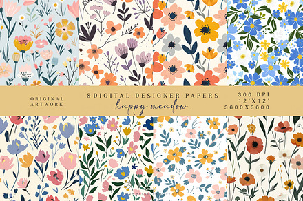 Colorful Meadow Flowers Pattern Set, a Pattern Graphic by Patishop Art