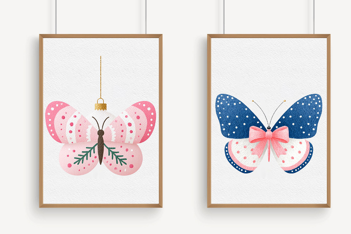 Coquette Christmas Butterfly Clipart, an Illustration by Libby Wishes (Photo 2 of 7)