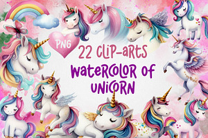 22 Watercolor Clip Arts Of Unicorn