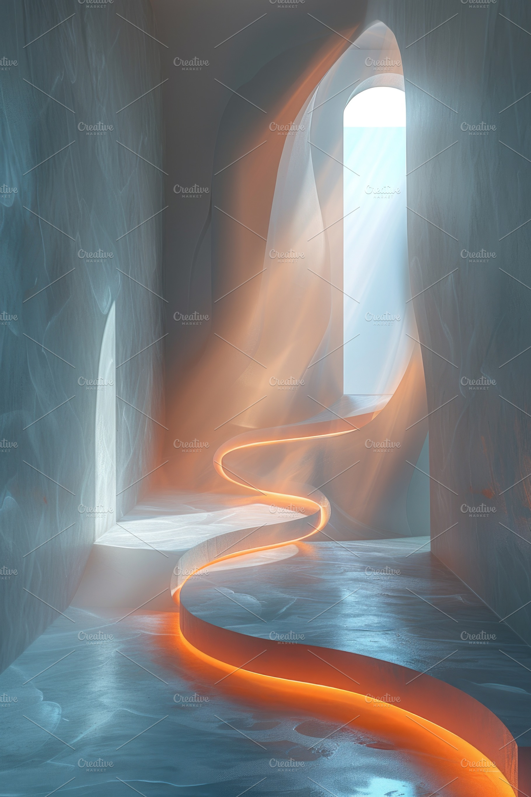 Futuristic Minimalist Corridor With Glowing Orange Path and Soft, an Abstract Photo by José Manuel Gelpi