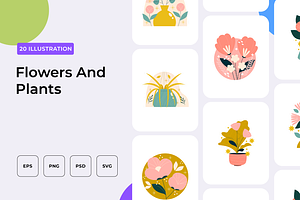 Flowers And Plants Illustration, an Outline Icon by Wencory
