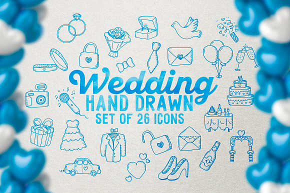Wedding Hand Drawn Icons Set