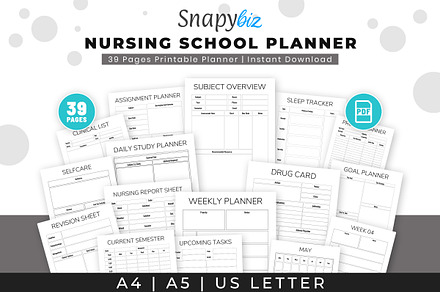Nursing School Printable Planner, a Templates & Theme by Snapybiz