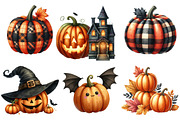 Fall Halloween Pumpkins Clipart, an Illustration by Watercolor design (Thumbnail 2 of 4)