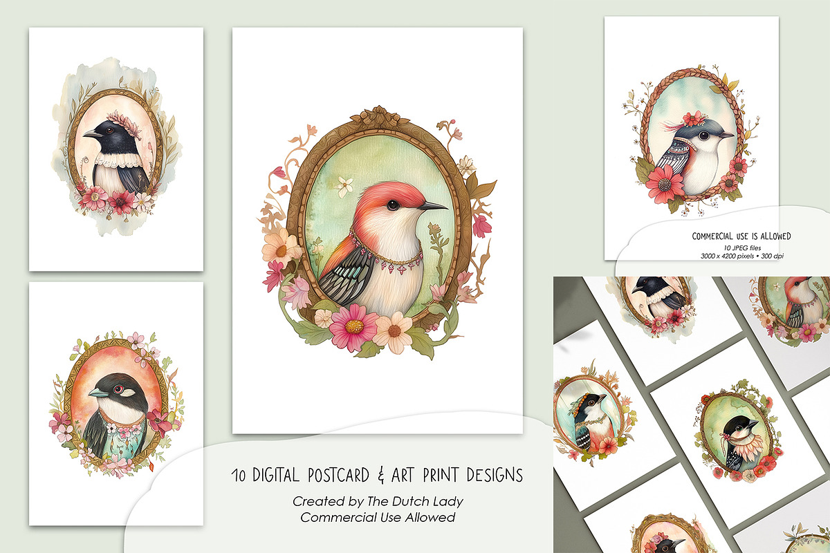 Bird Portraits Postcard Art Set, an Animal Illustration by The Dutch Lady Designs (Photo 1 of 5)
