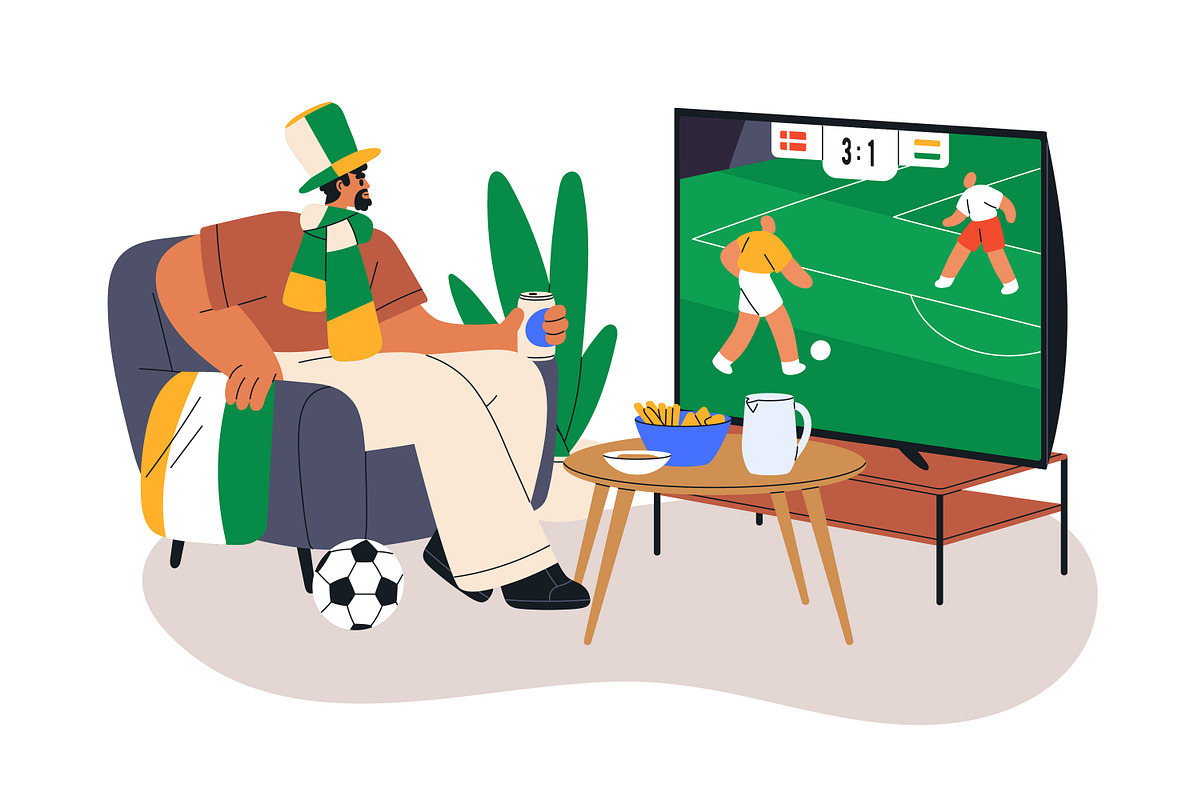 Sports fans watch soccer game on TV, a Sport Illustration by Good Studio (Photo 2 of 7)