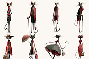 Watercolor Whimsical Cat Clipart, an Animal Illustration by BusyDaydesign (Thumbnail 6 of 9)