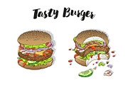 Big Burger Doodle set, a Food Illustration by WINS Doodle shop (Thumbnail 2 of 8)