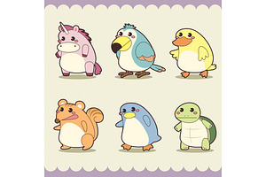 Retro Cute Animals Set