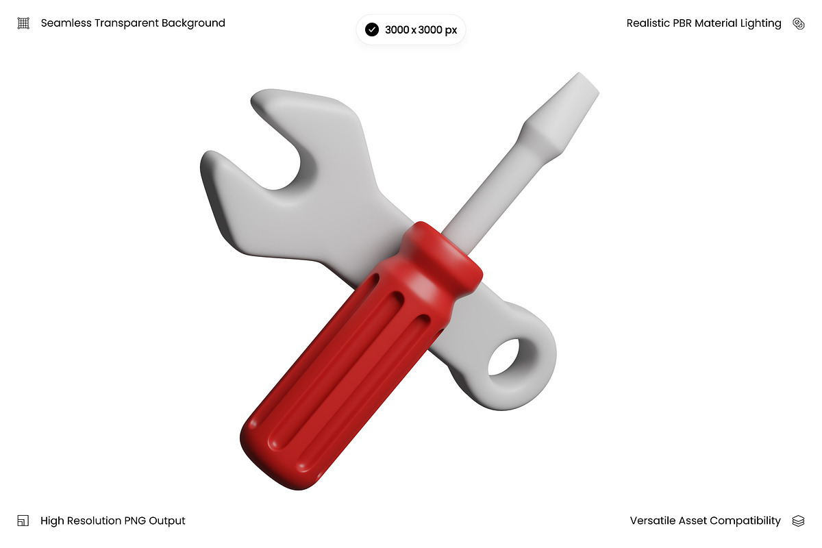 Red Wrench and Screwdriver Cross 3D, an Object 3D Model by Wencory (Photo 1 of 2)