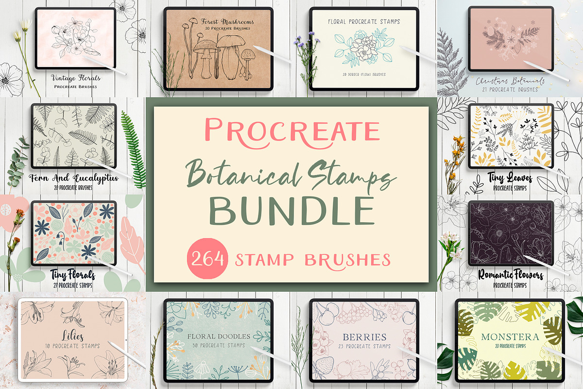 Procreate Botanical Stamps Bundle, a Brush Add-On by Little Nordic Atelier (Photo 1 of 13)