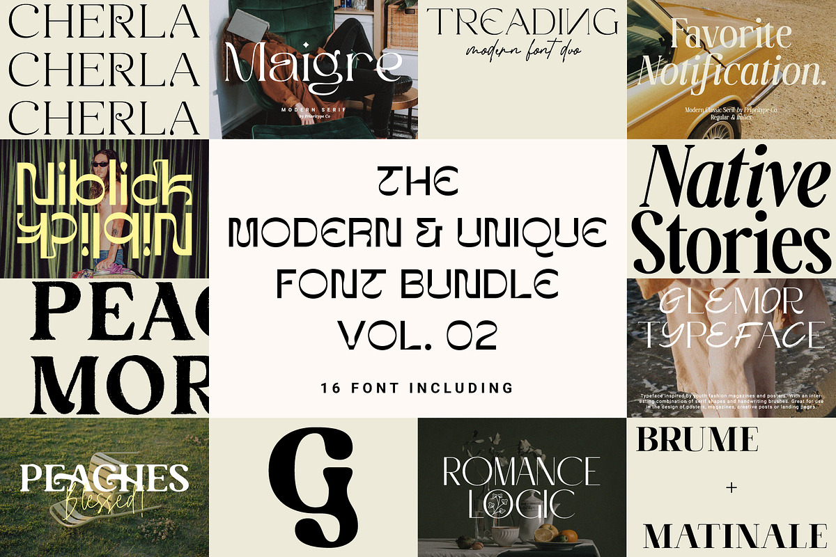 The Modern & Unique Font Bundle #02, a Serif Font by Prioritype Co (Photo 1 of 17)