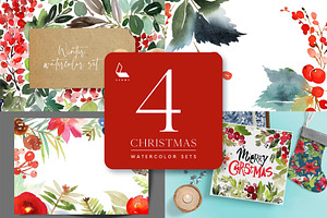 4 Watercolour Christmas Sets