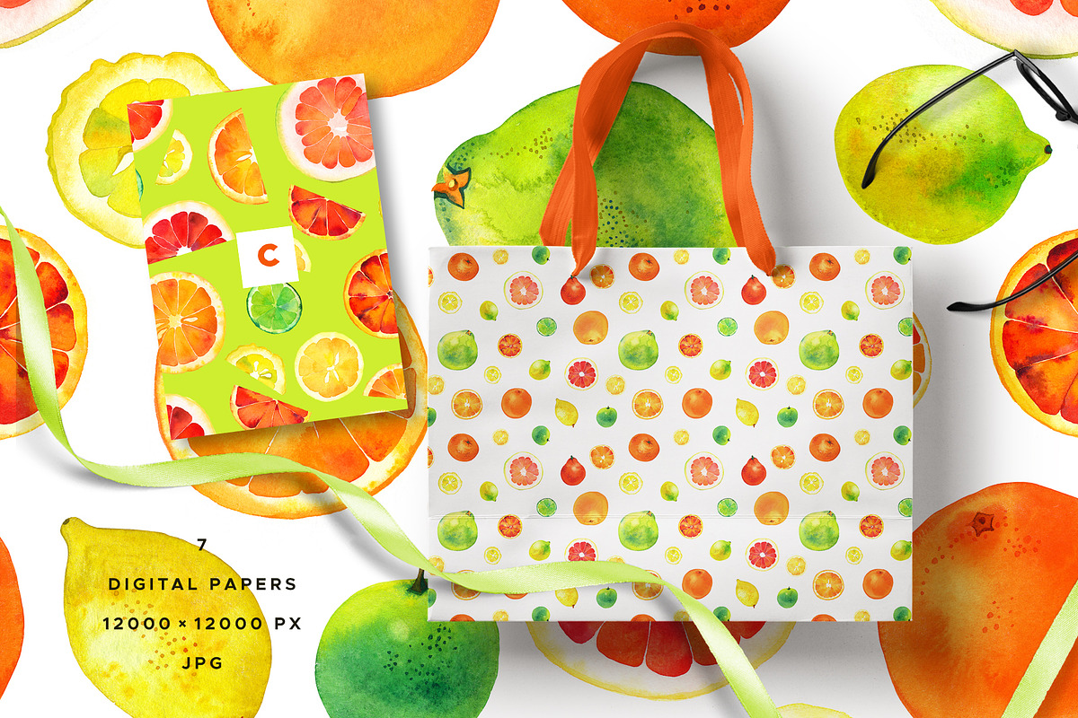 Watercolor Citrus Clipart Collection, a Food Illustration by Olga Begak Art & Design (Photo 7 of 10)
