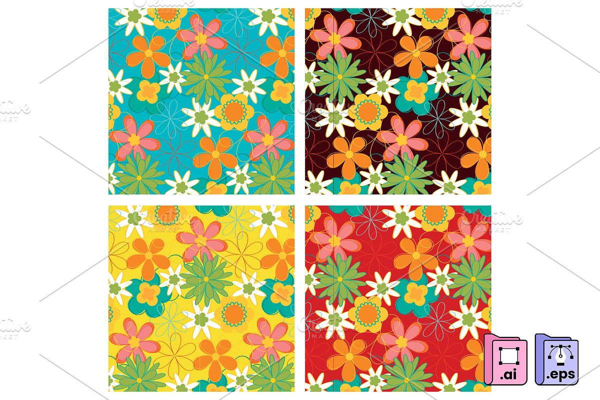 60s Retro Floral Pattern Set, a Pattern Graphic by MISS CHATZ (Photo 2 of 3)