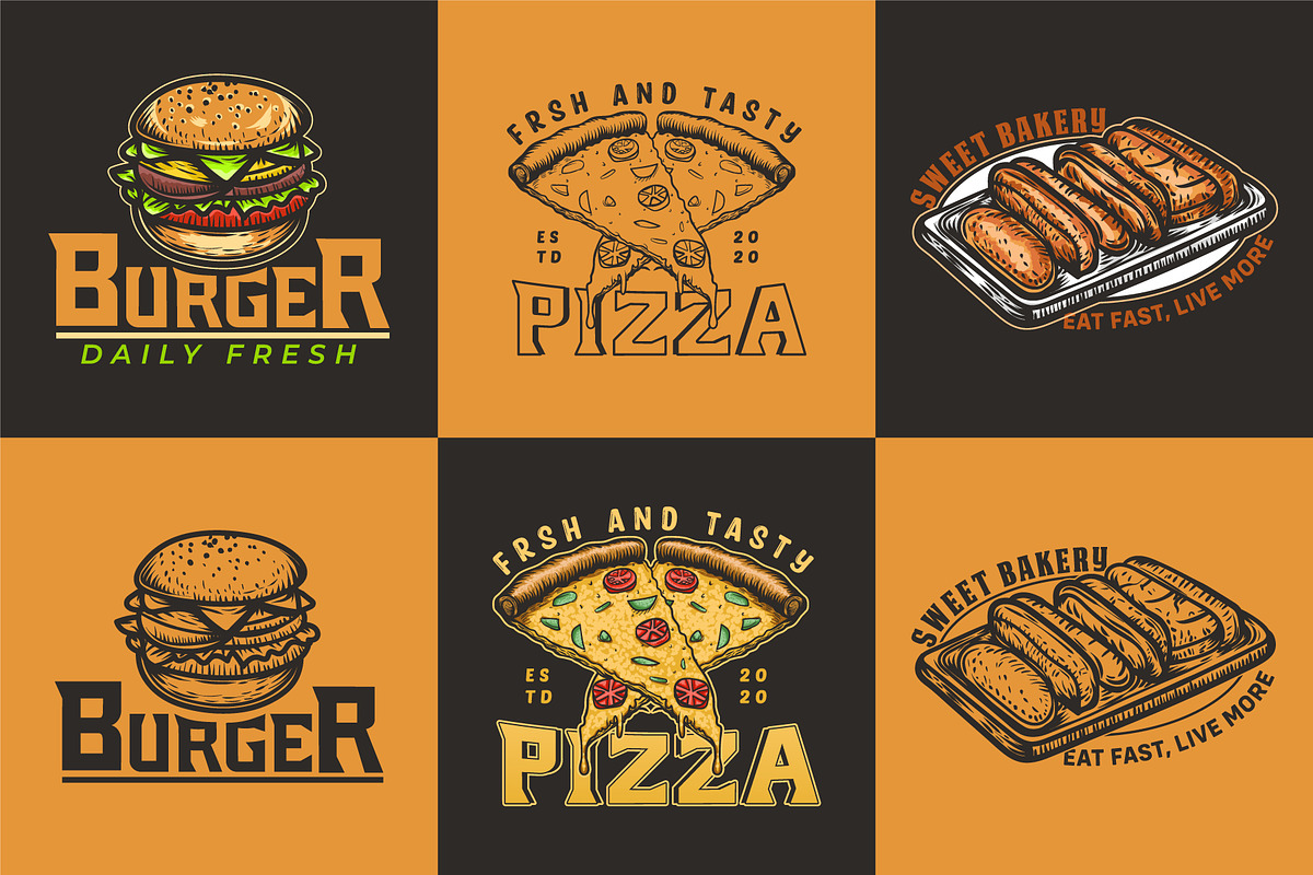 Set of food logo labels and badges, a Branding & Logo Template by Billah Hub