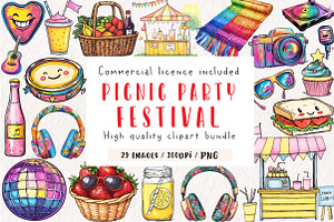 Picnic Party Music festival clipart, an Illustration by CreationArt