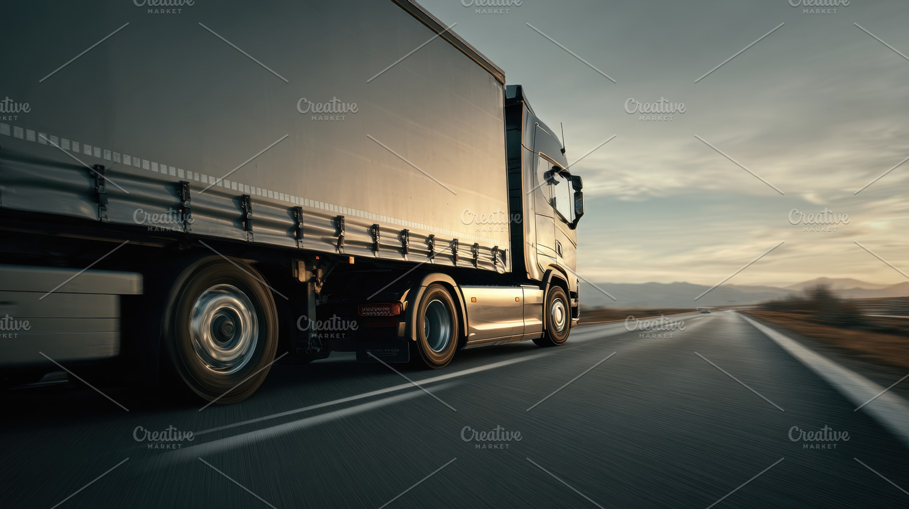 Truck drives on open highway, a Photo by Beautiful things