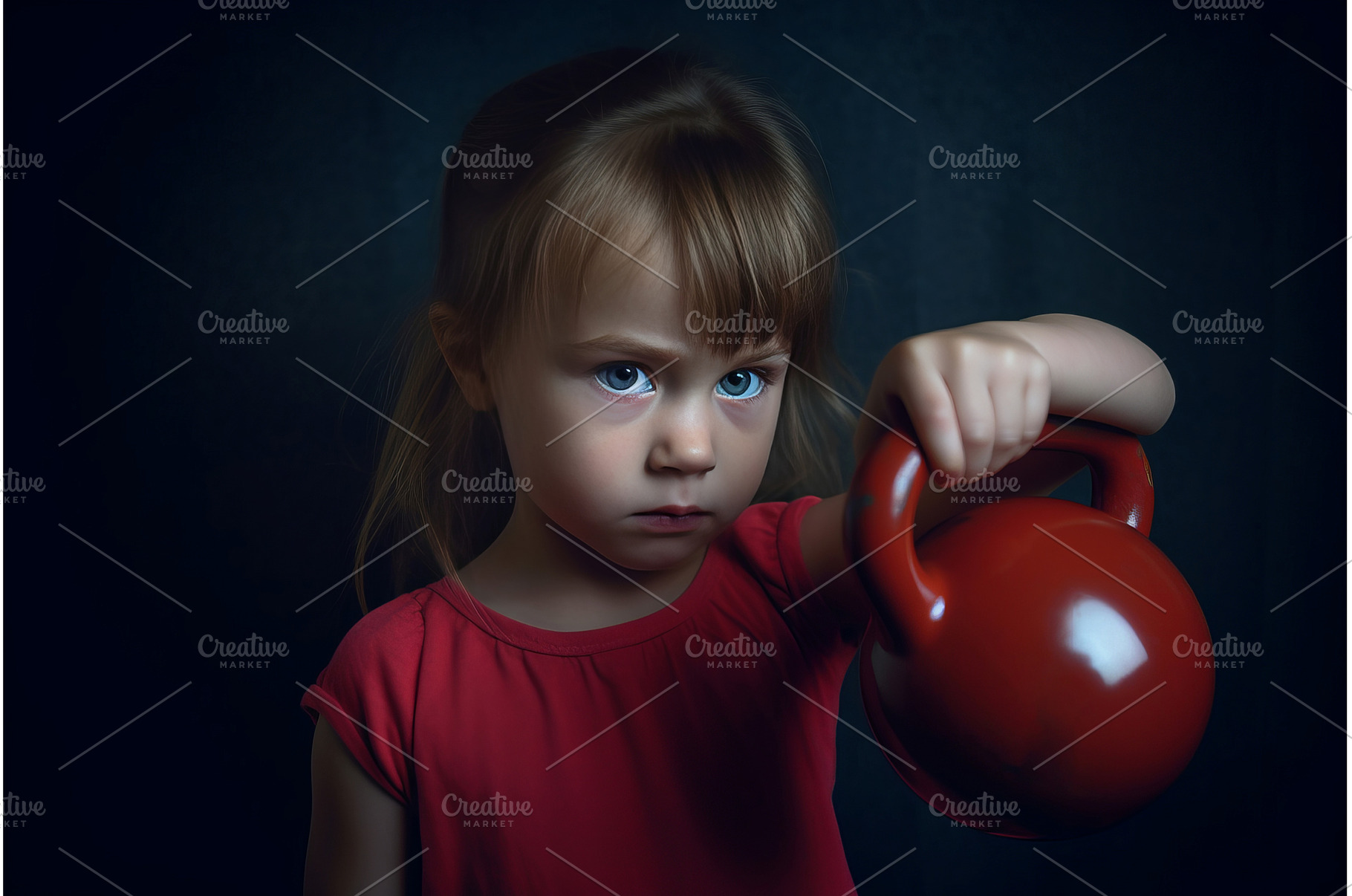 Little girl with red fitness weight, a Sports & Recreation Photo by Ylivdesign