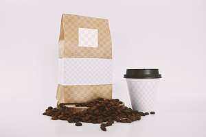 Coffee Bag And Sealed Cup Mockup