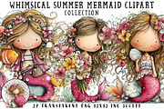 Whimsical Summer Mermaid Clipart, an Illustration by OK Design (Thumbnail 1 of 6)