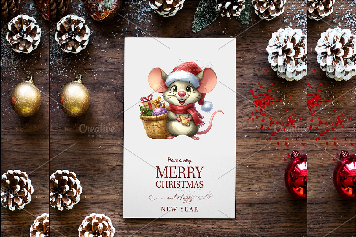 Christmas mouse, Watercolour, PNG., an Animal Illustration by KENO Mascots (Photo 7 of 8)