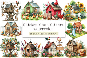 Watercolor Chicken Coop Clipart, a Seasonal Illustration by DreamArtGraphic