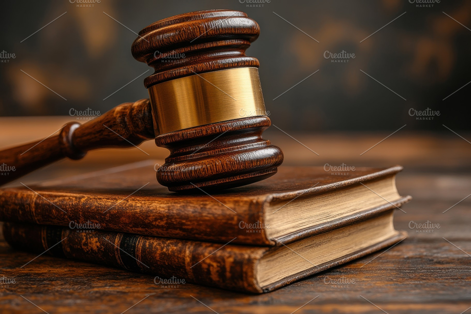 Legal gavel rests on old law books i, a Photo by Tanuart