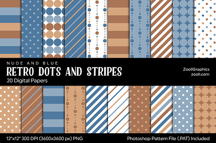 Retro Dots And Stripes Digital Paper