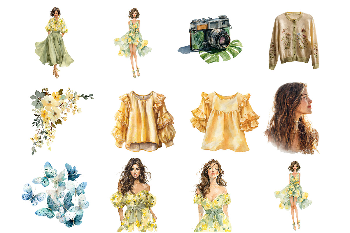 Watercolor Floral Summer Girl, an Illustration by DreamArtGraphic (Photo 2 of 4)