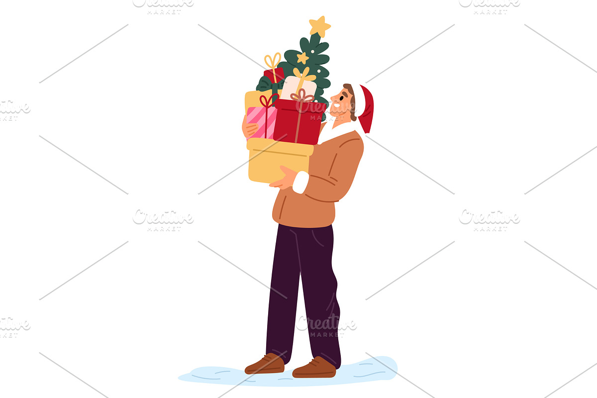 Jolly man in Santa hat with, an Illustration by Vectorbuum