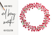 Red Watercolor Christmas Wreath, an Illustration by DailyMiracleDigitals,LLC (Thumbnail 1 of 6)