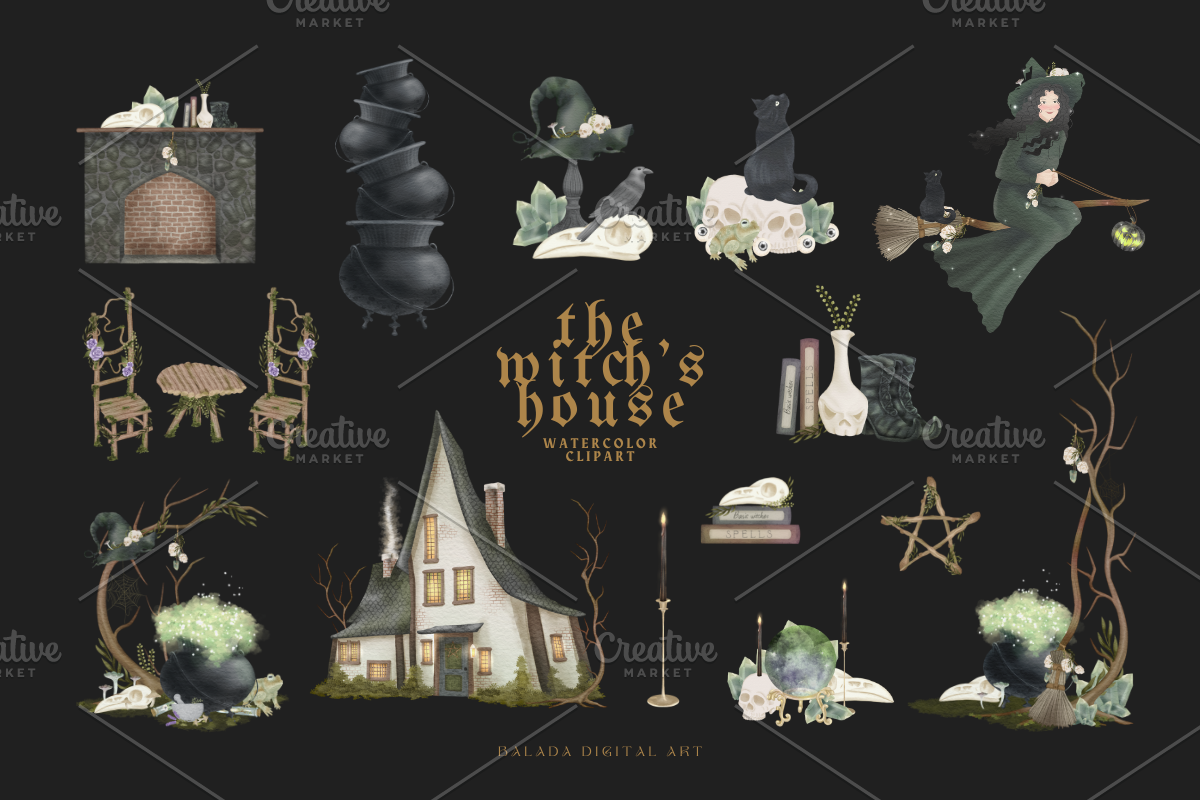 Watercolor the witch's house PNG, a Decorative Illustration by Balada Digital Art (Photo 3 of 8)