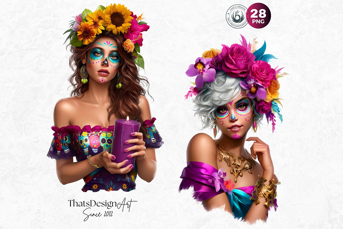 La Catrina Day of the dead Clipart 4, a Seasonal Illustration by ThatsDesignArt (Photo 7 of 10)