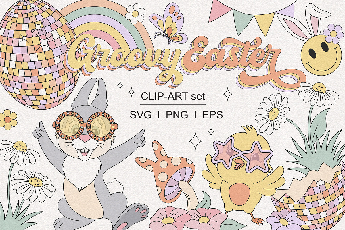Retro Hippie Groovy Easter Spring, an Illustration by @olga.angelloz (Photo 1 of 2)