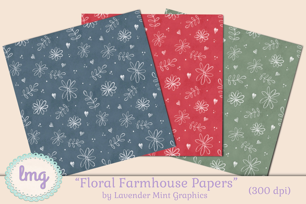 Floral Farmhouse Seamless Patterns, a Pattern Graphic by Lavender Mint Graphics (Photo 2 of 3)