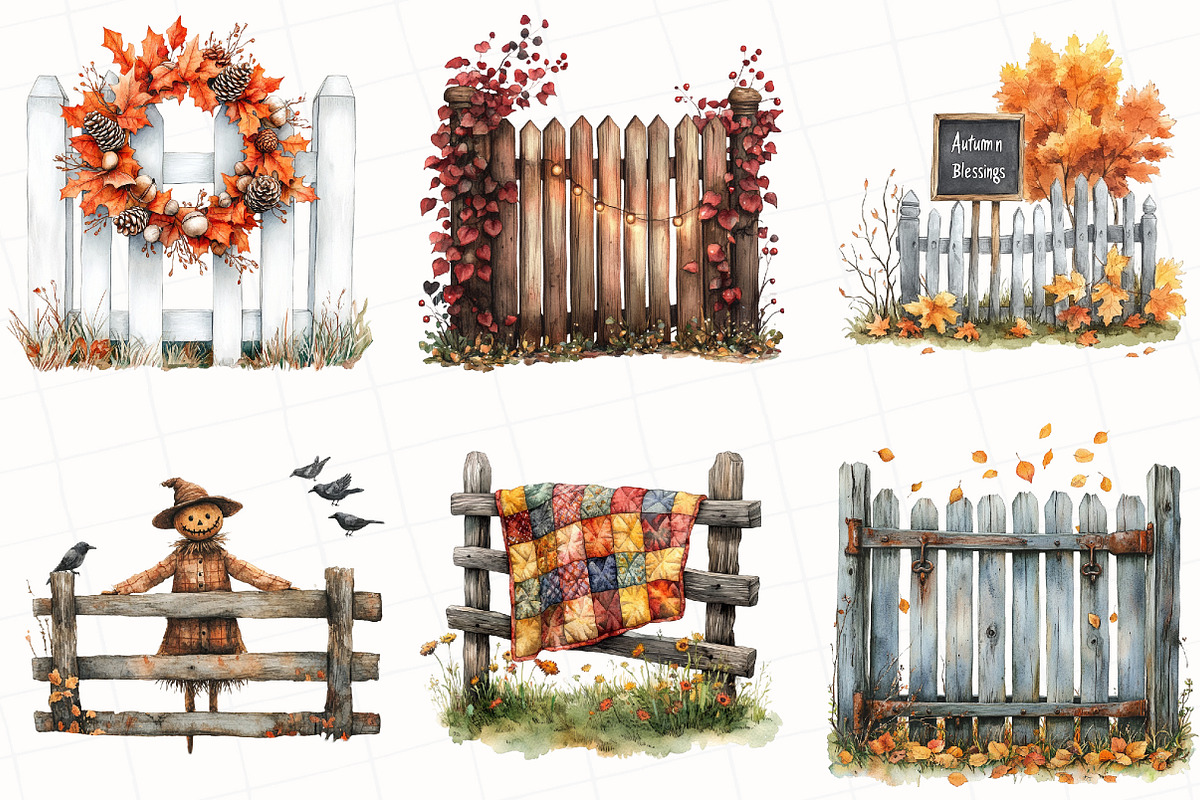 Watercolor Autumn Fence Clipart, an Illustration by OK Design (Photo 5 of 5)