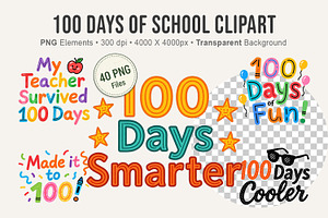 Kid Drawn 100 Days of School Clipart, an Illustration by Artnoy