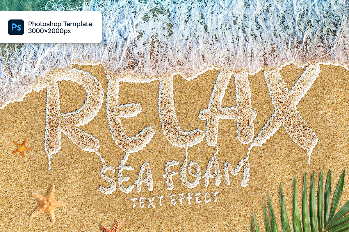 Sea Foam Text on Sand Photoshop Temp, a Layer Style Add-On by Andrew Skoch Design (Photo 1 of 6)