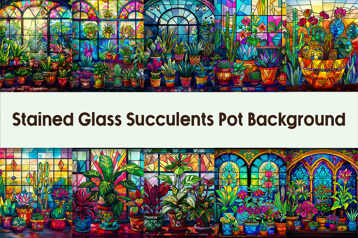 Stained Glass Succulents Pot, a Background Graphic by AdriOP