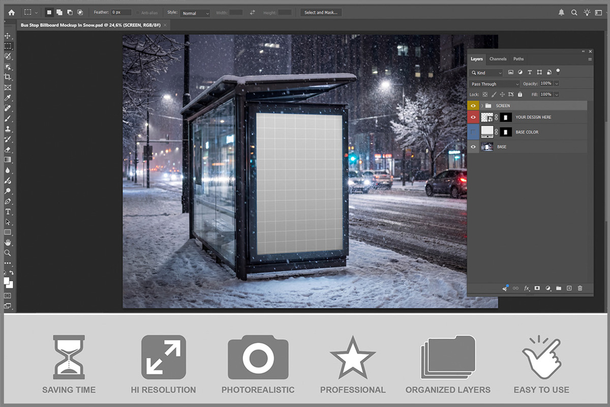 Bus Stop Billboard In Snow PSD, a Shirt Mockup by Bruno's Shop (Photo 2 of 3)
