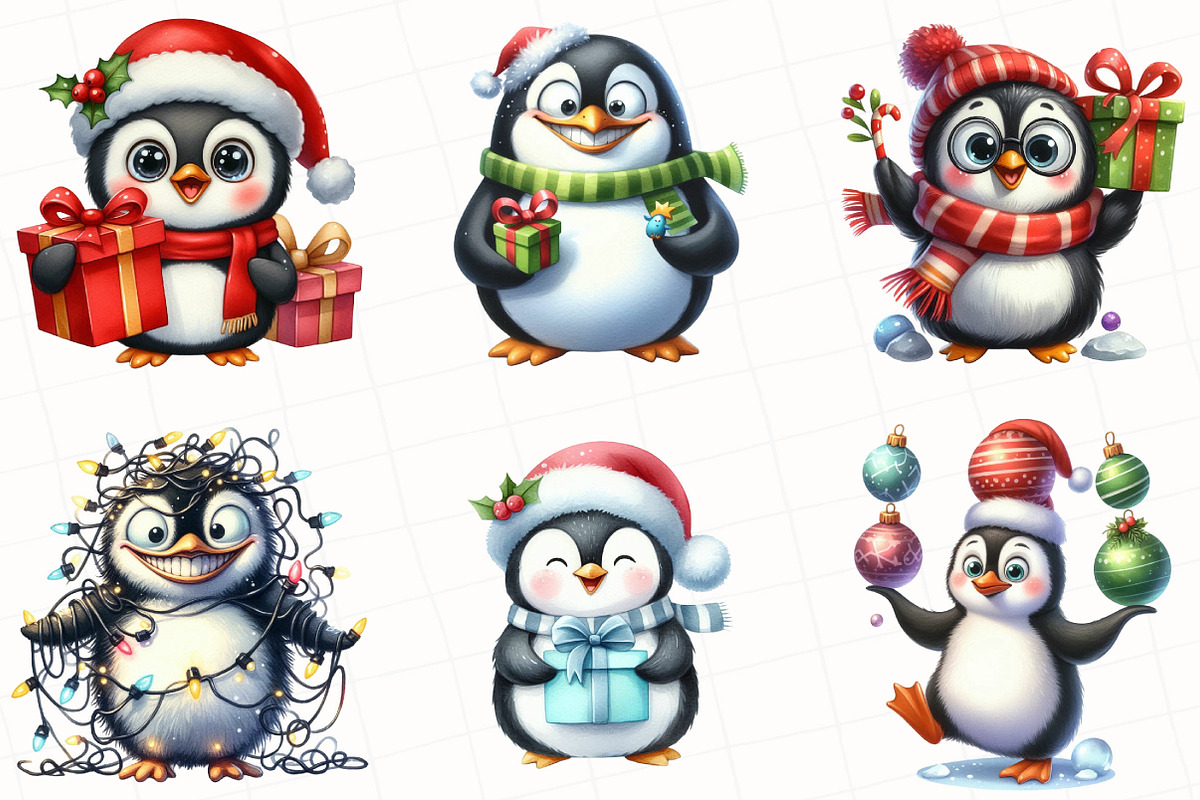 Christmas Funny Penguin Clipart, an Illustration by OK Design (Photo 5 of 5)