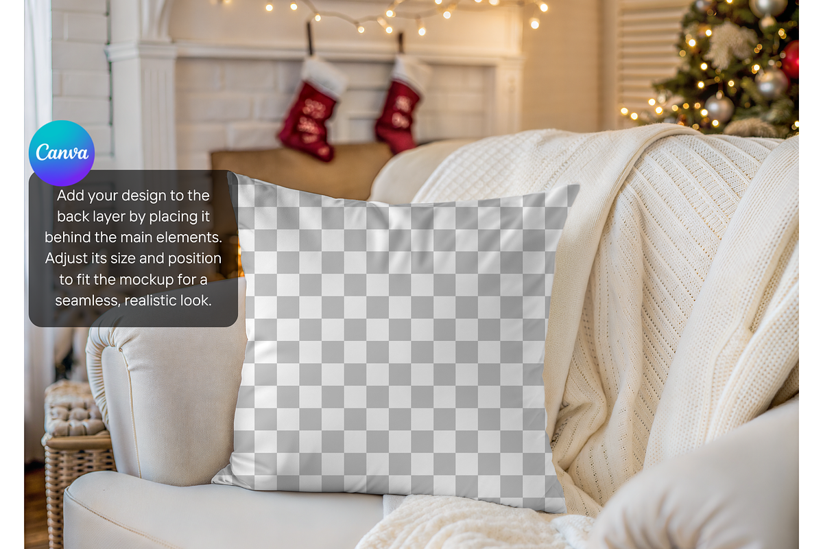 Holiday Living Room Pillow Scene, a Product Mockup by MockupWizard (Photo 3 of 5)