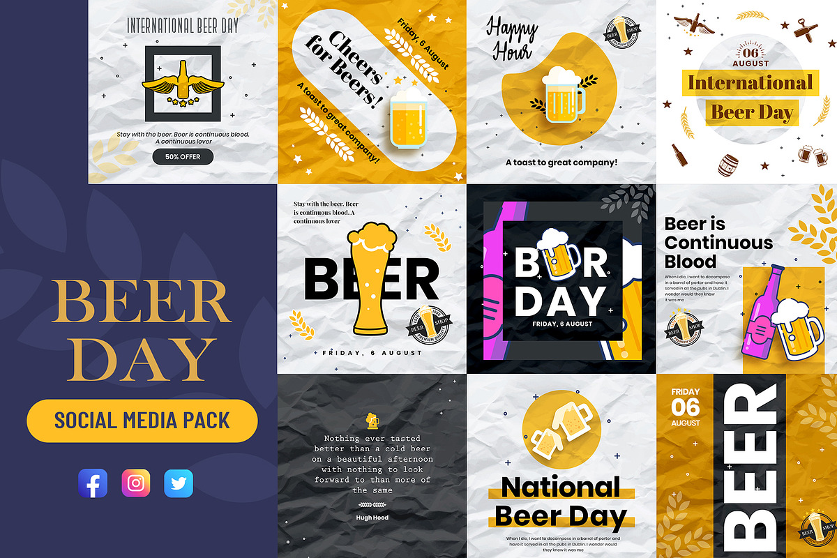 Beer Day Social Media Pack, a Social Media Template by VictorThemes