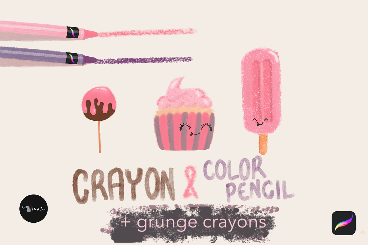Crayon Brushes for Procreate, a Brush Add-On by byMariZen (Photo 1 of 3)